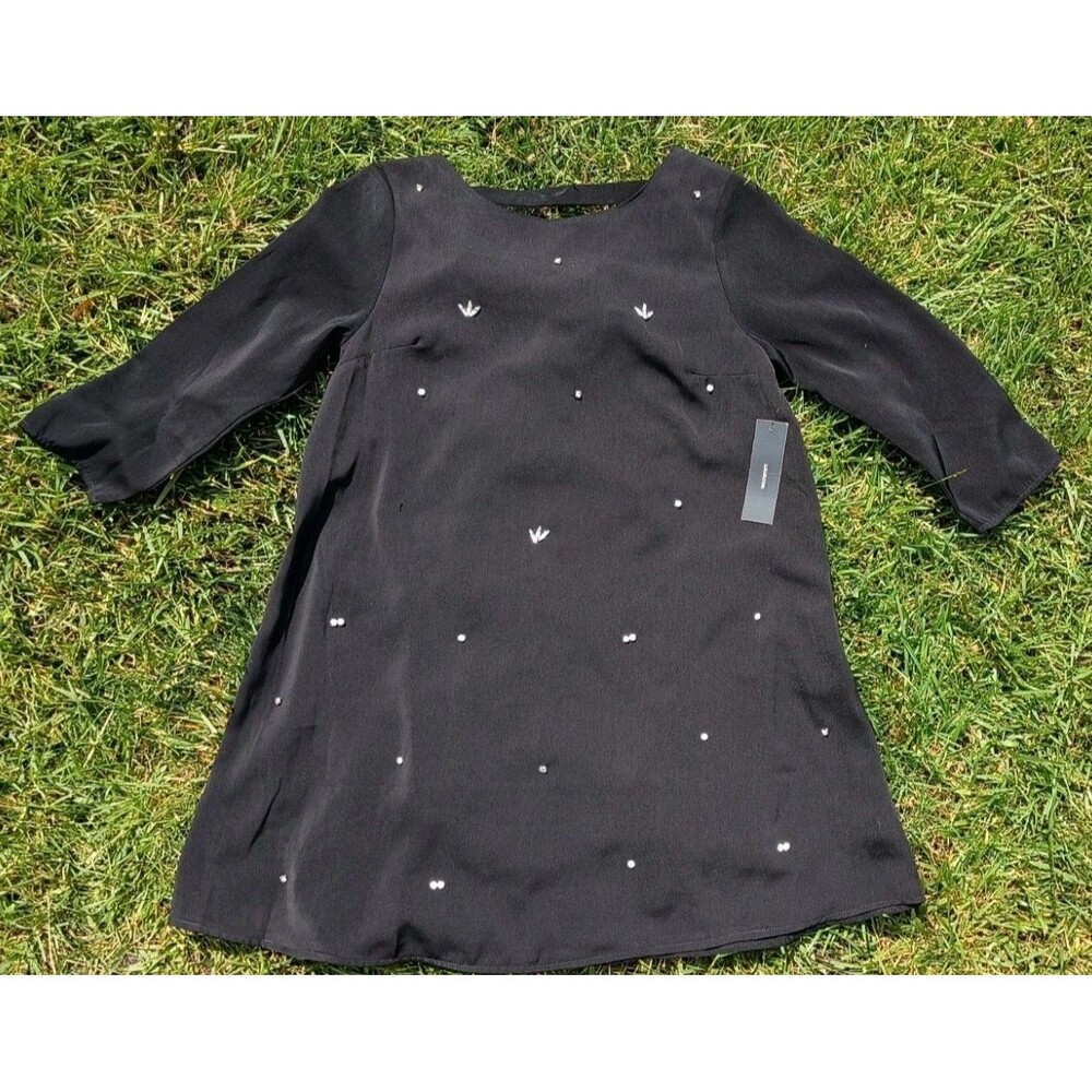 NWT Rhinestone Mini Dress Sparkly Black Embellished Shift Dress Size Small Lined - Picture 8 of 8